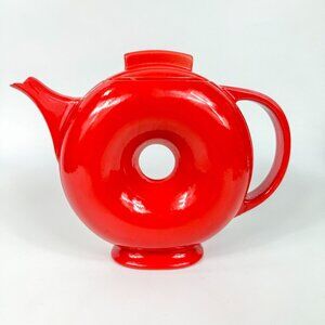 Vintage Hall China Chinese Red Donut Teapot Art Deco 3.11 6 READ